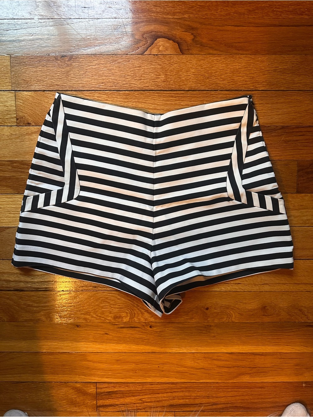 Zara Black and White Striped High-Waist Shorts